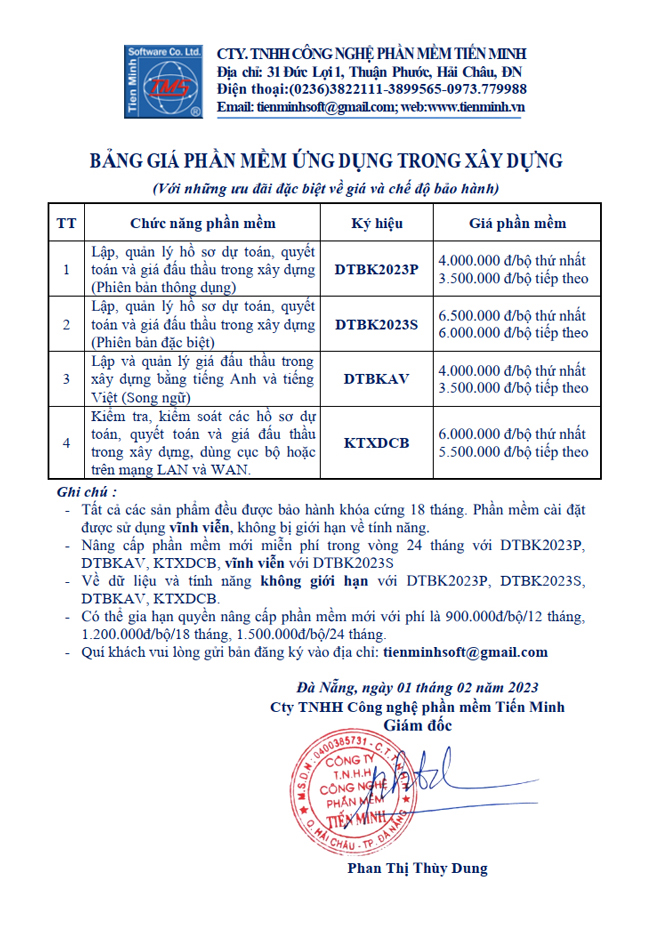 bang gia phan mem, phan mem du toan gia re